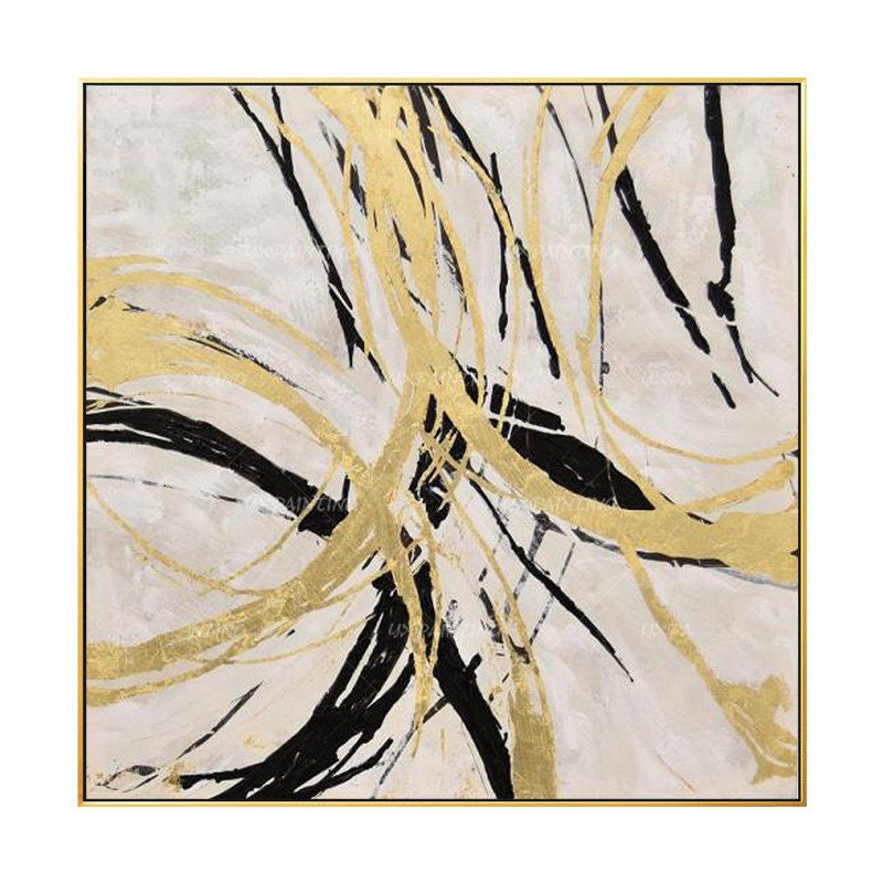 Gold art Abstract Paintings On Canvas art Modern Large Wall art black painting w #8