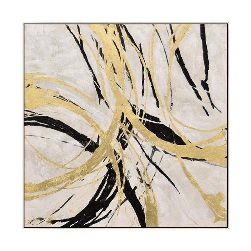 Gold art Abstract Paintings On Canvas art Modern Large Wall art black painting w #9