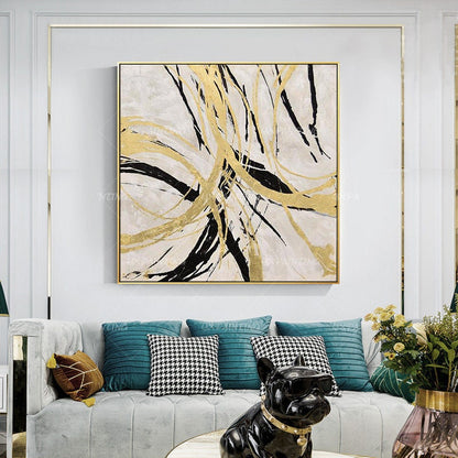 Gold art Abstract Paintings On Canvas art Modern Large Wall art black painting w #1