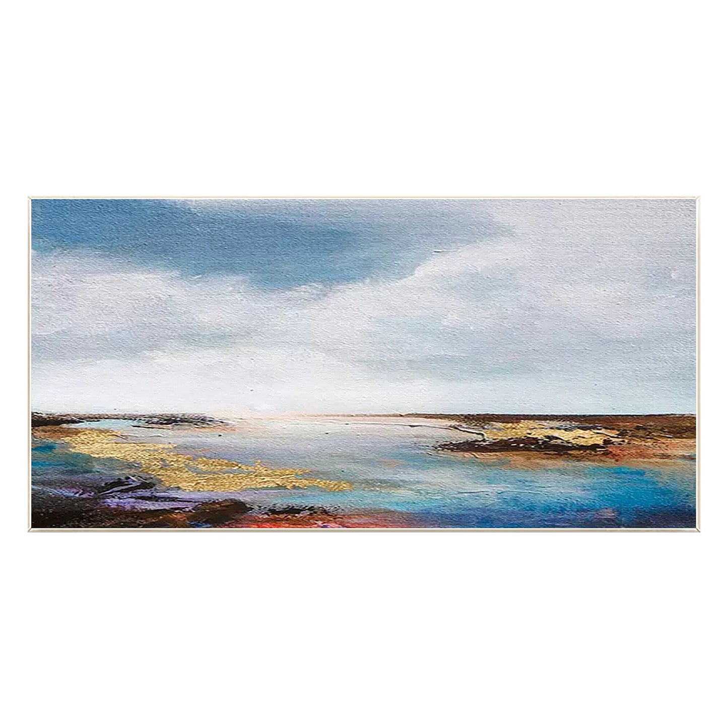 Gold Blue Seascape Painting: Abstract Coastal Wall Art #8