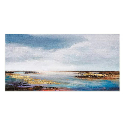 Gold Blue Seascape Painting: Abstract Coastal Wall Art #8