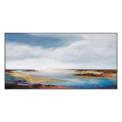 Gold Blue Seascape Painting: Abstract Coastal Wall Art #9