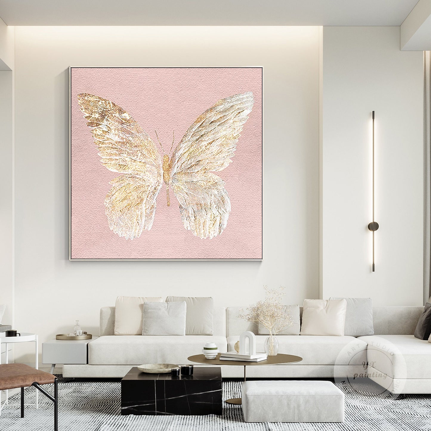 Gold Butterfly Painting: Textured Abstract Canvas Wall Art #3