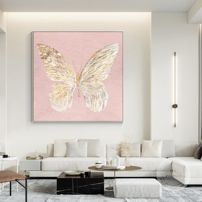 Gold Butterfly Painting: Textured Abstract Canvas Wall Art #3