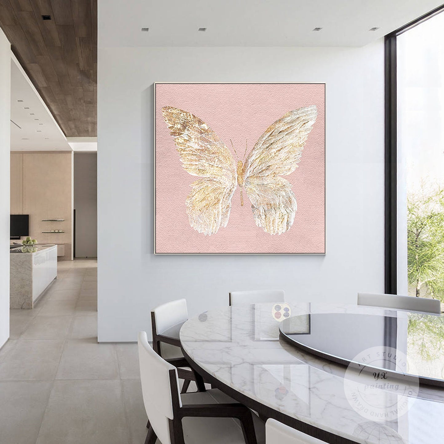 Gold Butterfly Painting: Textured Abstract Canvas Wall Art #4