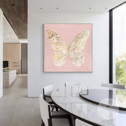 Gold Butterfly Painting: Textured Abstract Canvas Wall Art #4