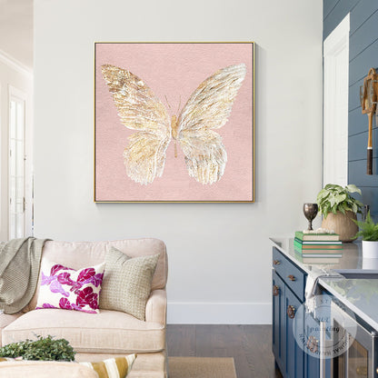 Gold Butterfly Painting: Textured Abstract Canvas Wall Art #5
