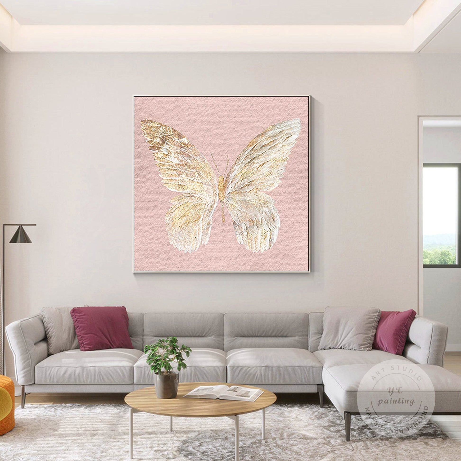 Gold Butterfly Painting: Textured Abstract Canvas Wall Art #1