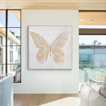 Gold Butterfly Textured Abstract Painting: Modern Square Canvas Art #2