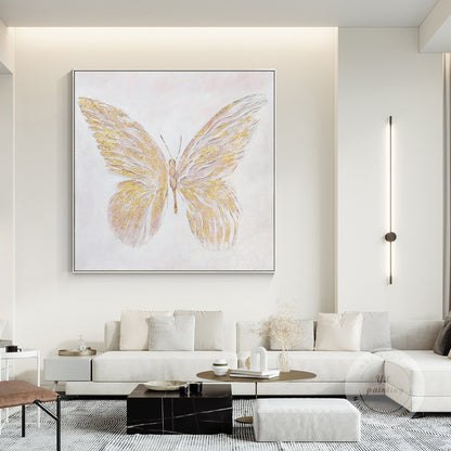 Gold Butterfly Textured Abstract Painting: Modern Square Canvas Art #3
