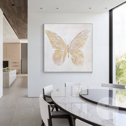 Gold Butterfly Textured Abstract Painting: Modern Square Canvas Art #4