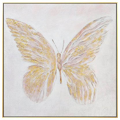 Gold Butterfly Textured Abstract Painting: Modern Square Canvas Art #8