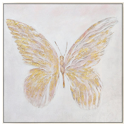 Gold Butterfly Textured Abstract Painting: Modern Square Canvas Art #9