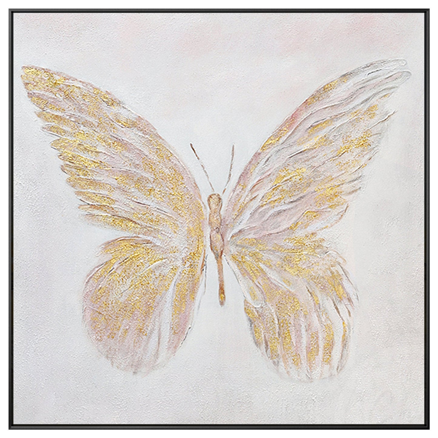 Gold Butterfly Textured Abstract Painting: Modern Square Canvas Art #10