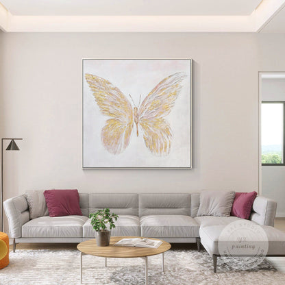 Gold Butterfly Textured Abstract Painting: Modern Square Canvas Art #1