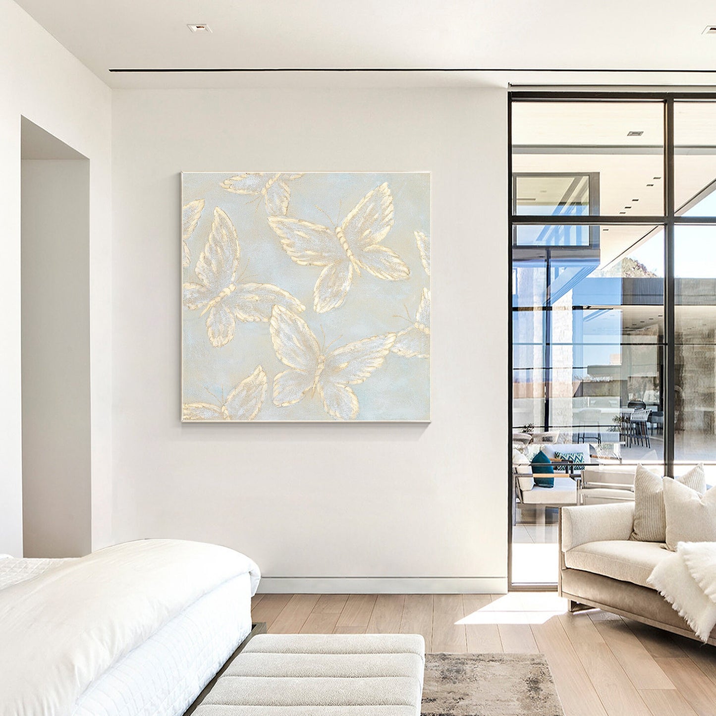 Gold Butterfly textured original abstract painting canvas, modern nodic decor li #4