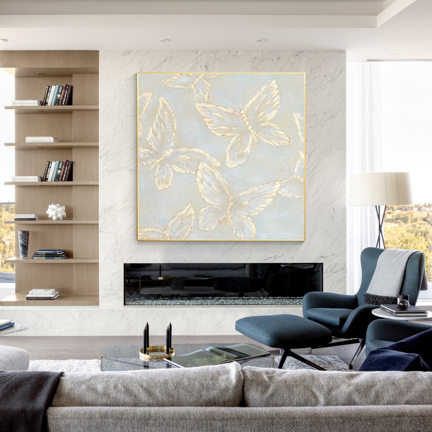 Gold Butterfly textured original abstract painting canvas, modern nodic decor li #5
