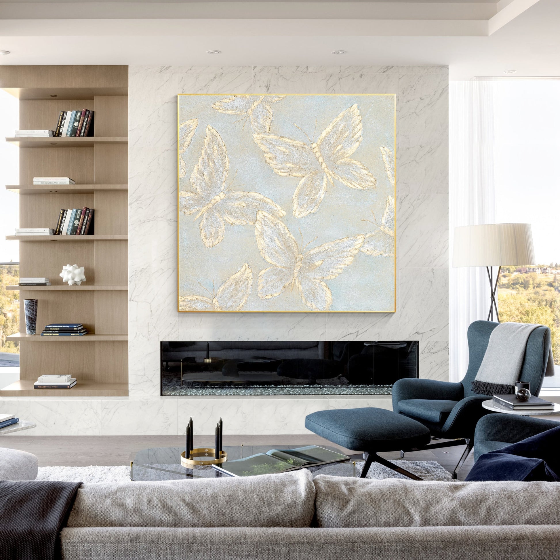 Gold Butterfly textured original abstract painting canvas, modern nodic decor li #5
