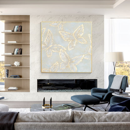 Gold Butterfly textured original abstract painting canvas, modern nodic decor li #5