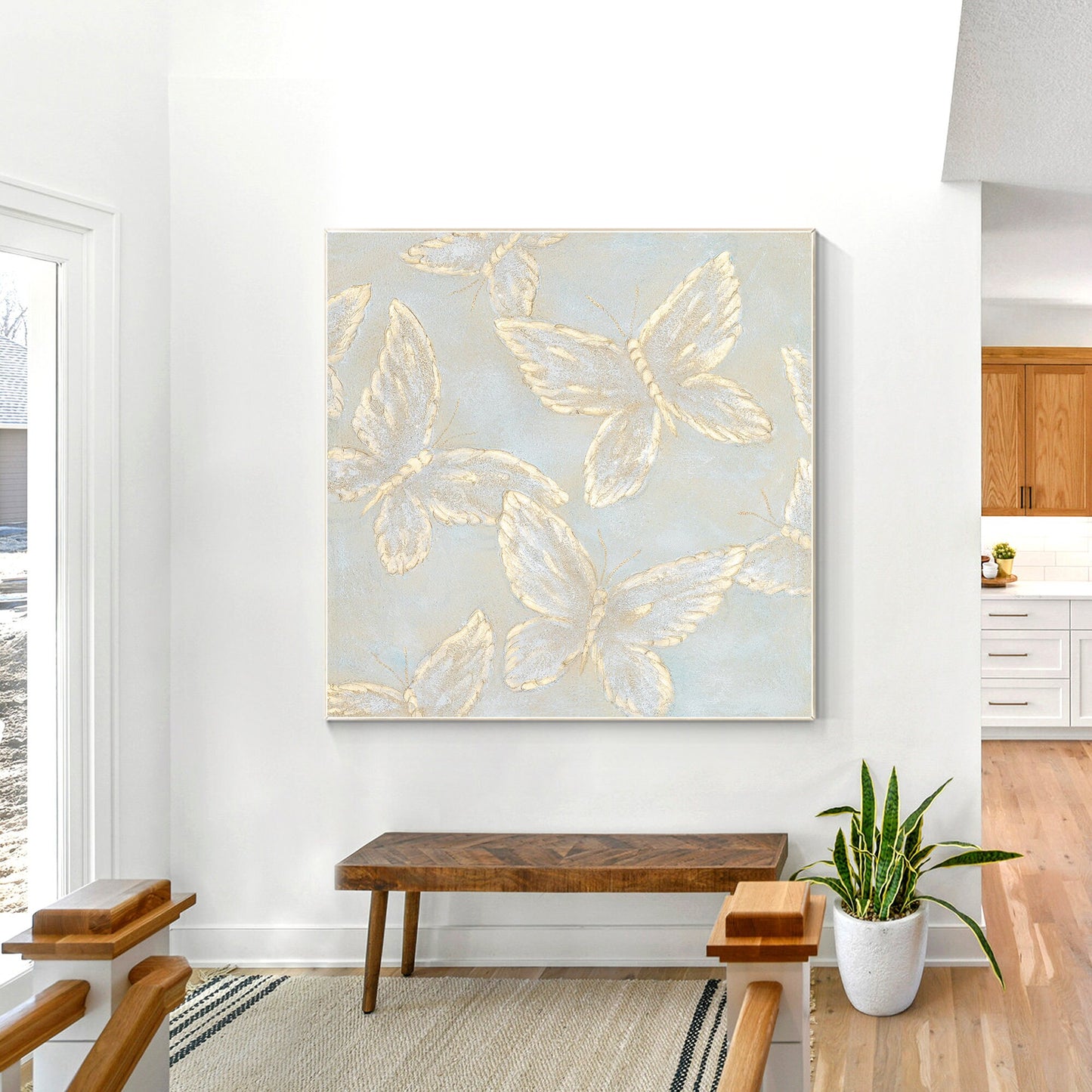 Gold Butterfly textured original abstract painting canvas, modern nodic decor li #6