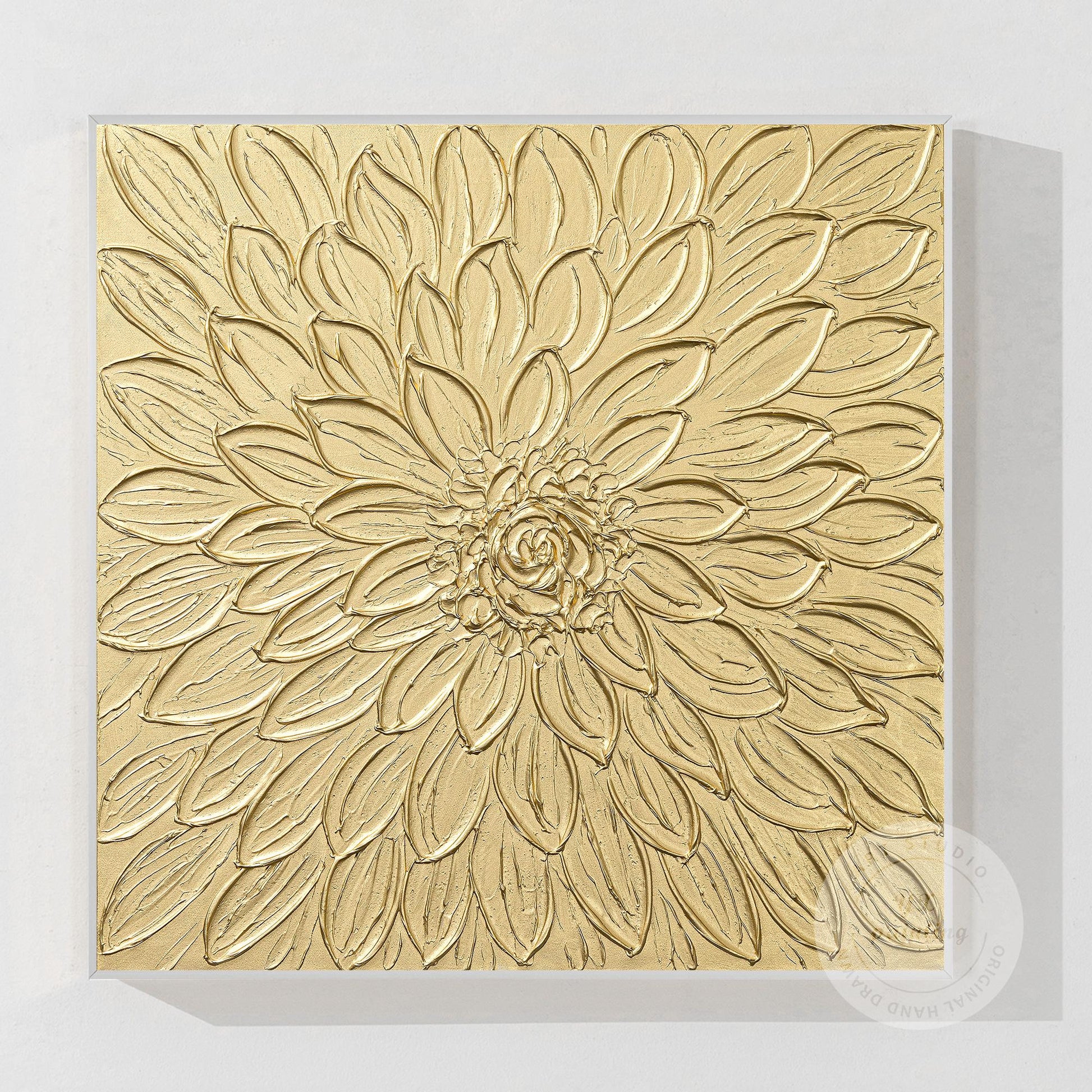 Gold Flower Textured Art: Abstract Painting on Canvas, Framed Wall Decor #11