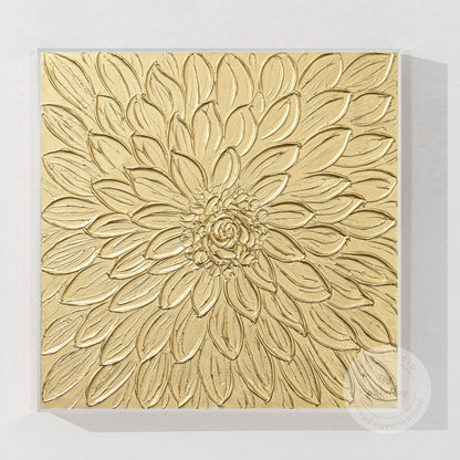 Gold Flower Textured Art: Abstract Painting on Canvas, Framed Wall Decor #11