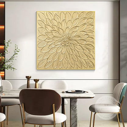 Gold Flower Textured Art: Abstract Painting on Canvas, Framed Wall Decor #4