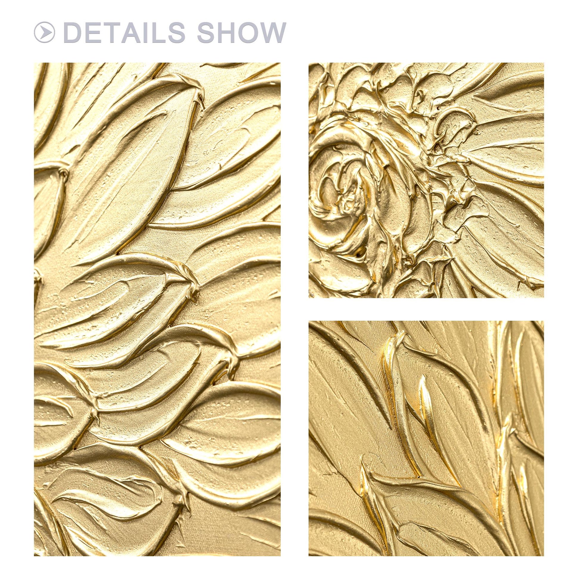 Gold Flower Textured Art: Abstract Painting on Canvas, Framed Wall Decor #8