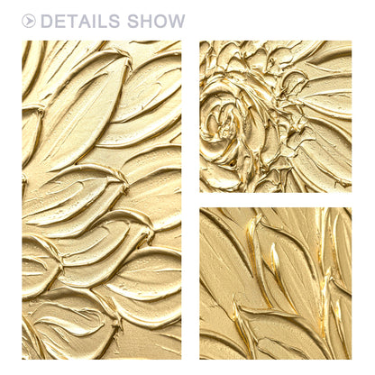 Gold Flower Textured Art: Abstract Painting on Canvas, Framed Wall Decor #8