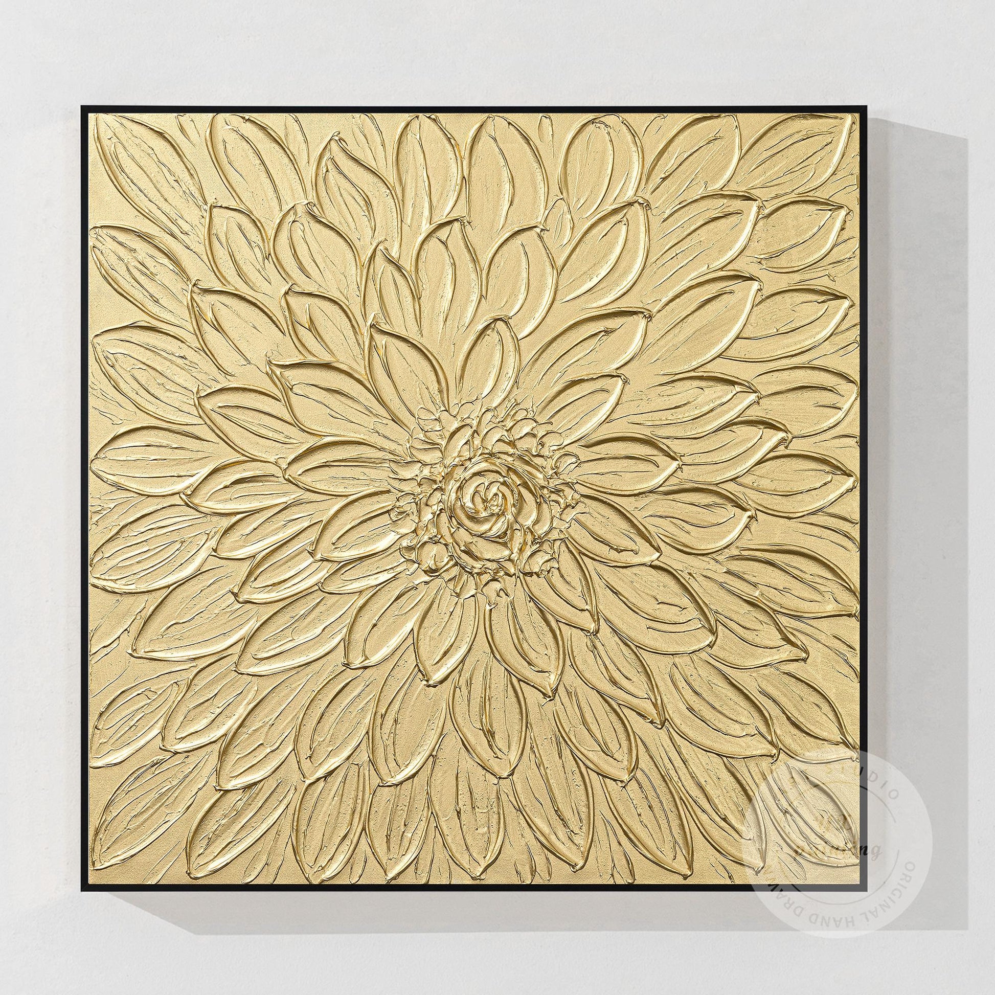 Gold Flower Textured Art: Abstract Painting on Canvas, Framed Wall Decor #9