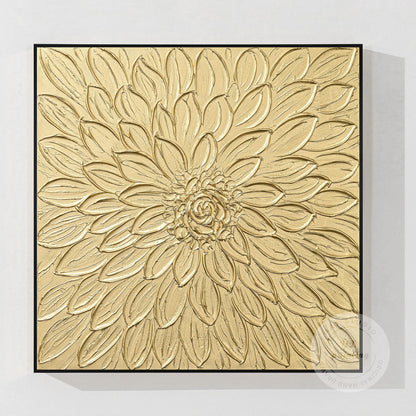 Gold Flower Textured Art: Abstract Painting on Canvas, Framed Wall Decor #9