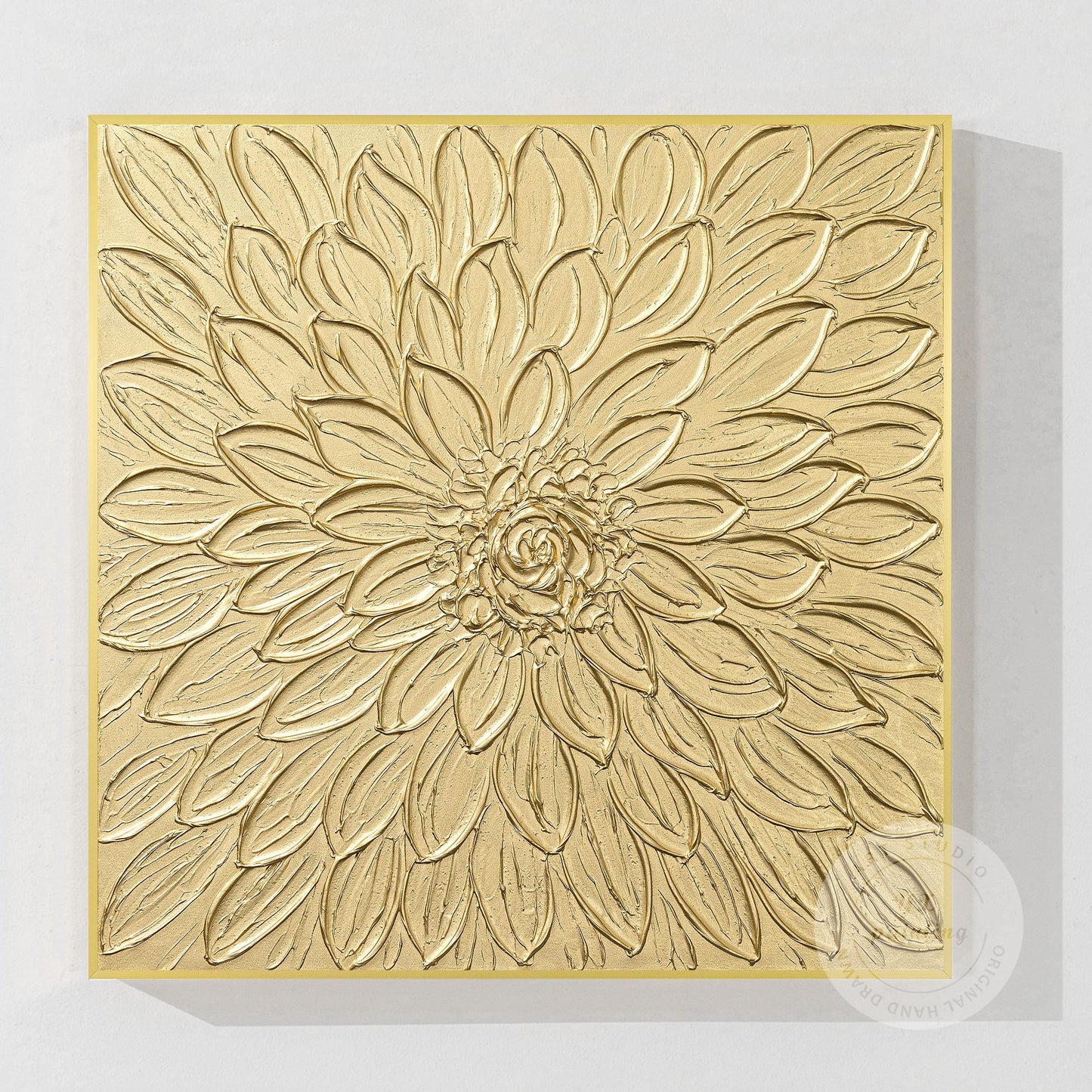 Gold Flower Textured Art: Abstract Painting on Canvas, Framed Wall Decor #10