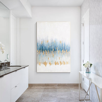 Gold Foil Blue Abstract Painting On Canvas, Extra Large Wall Art Living Room Dec #3