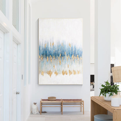 Gold Foil Blue Abstract Painting On Canvas, Extra Large Wall Art Living Room Dec #4
