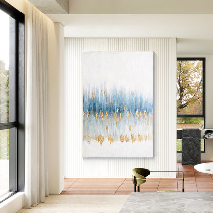 Gold Foil Blue Abstract Painting On Canvas, Extra Large Wall Art Living Room Dec #5