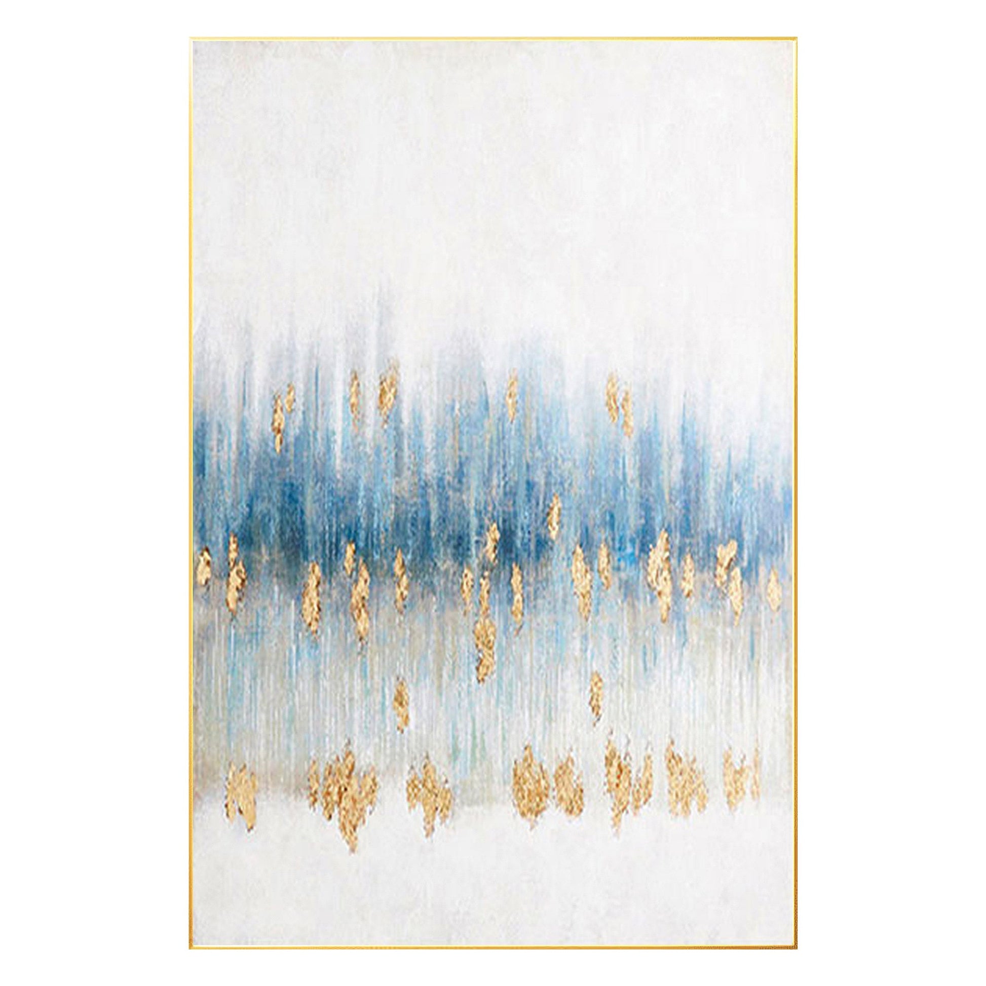 Gold Foil Blue Abstract Painting On Canvas, Extra Large Wall Art Living Room Dec #7