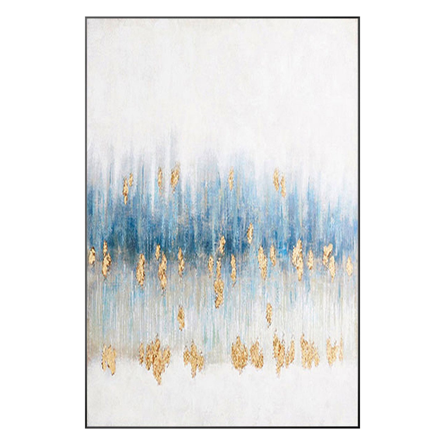Gold Foil Blue Abstract Painting On Canvas, Extra Large Wall Art Living Room Dec #9