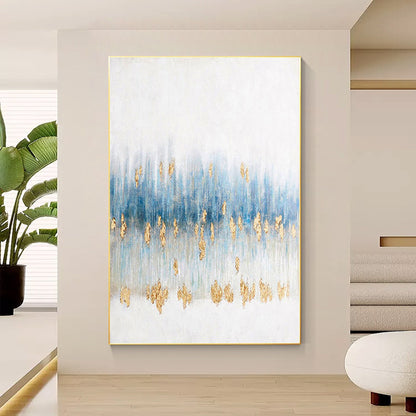 Gold Foil Blue Abstract Painting On Canvas, Extra Large Wall Art Living Room Dec #1