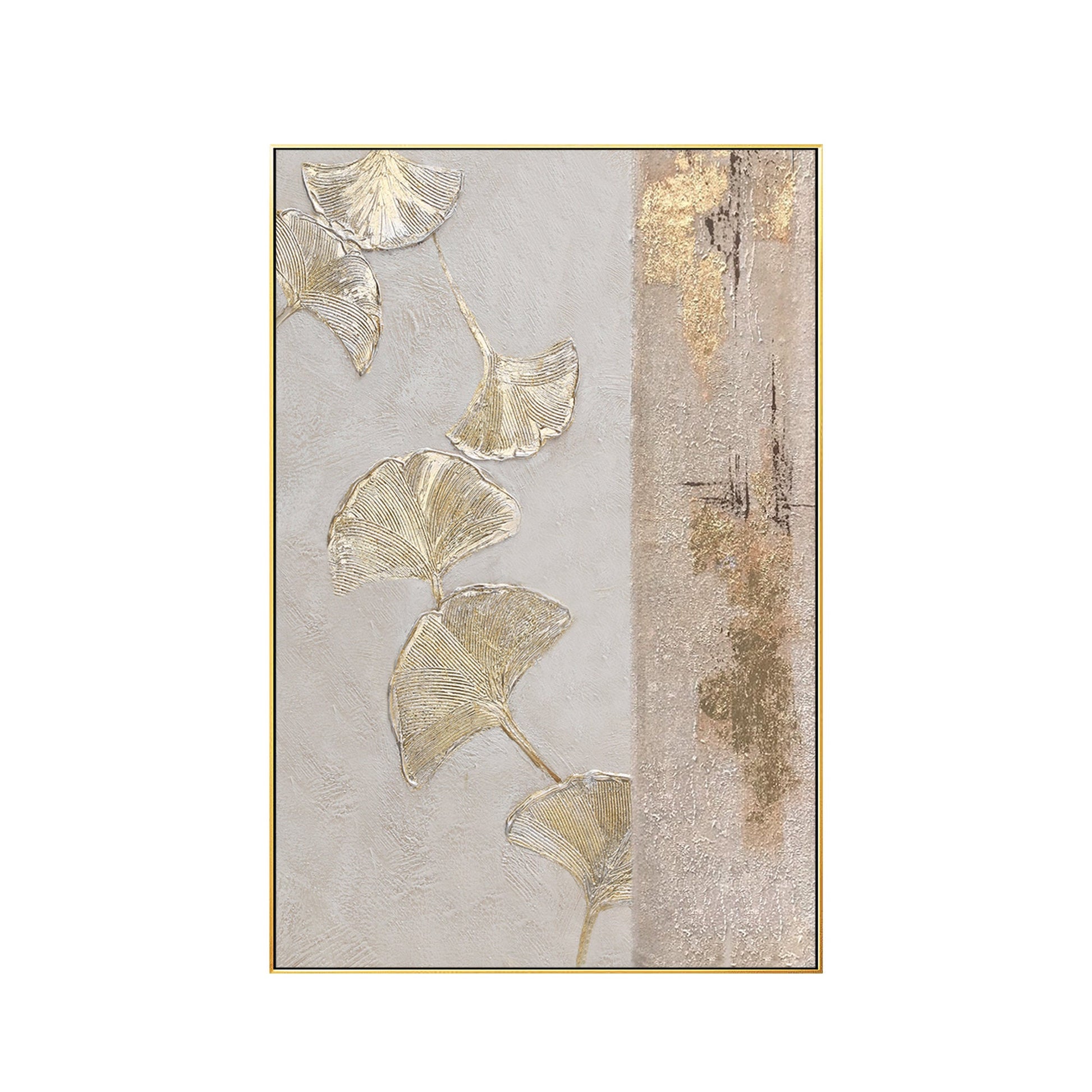 Gold Foil Ginkgo Leaf Painting: Abstract Textured Canvas Wall Art #7