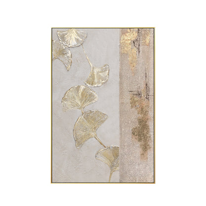 Gold Foil Ginkgo Leaf Painting: Abstract Textured Canvas Wall Art #7