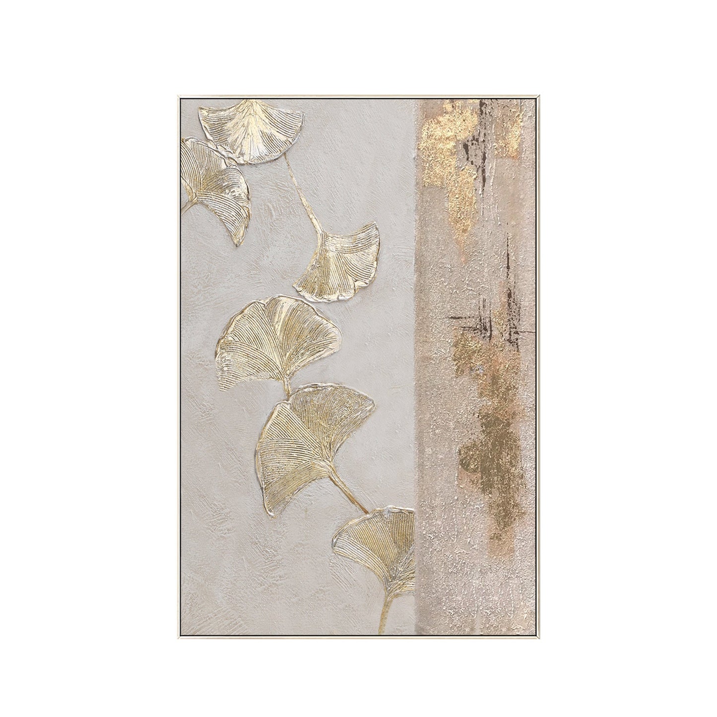 Gold Foil Ginkgo Leaf Painting: Abstract Textured Canvas Wall Art #8