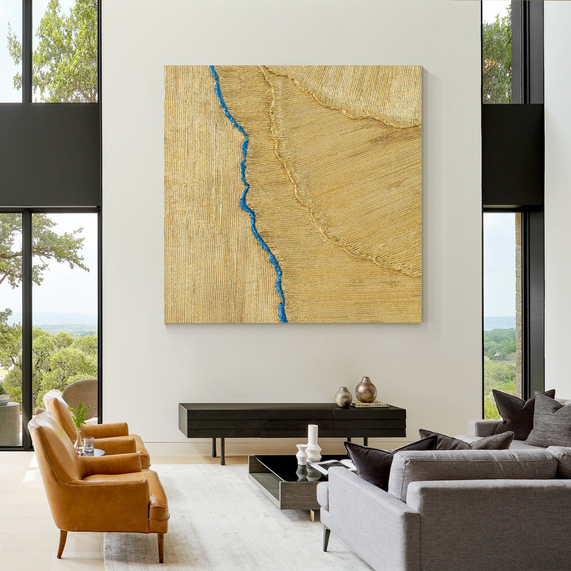 Gold Foil Heavy Texture Abstract Painting 3D Minimalist Painting Square Gold Wal #2
