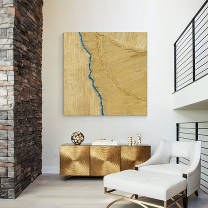 Gold Foil Heavy Texture Abstract Painting 3D Minimalist Painting Square Gold Wal #4