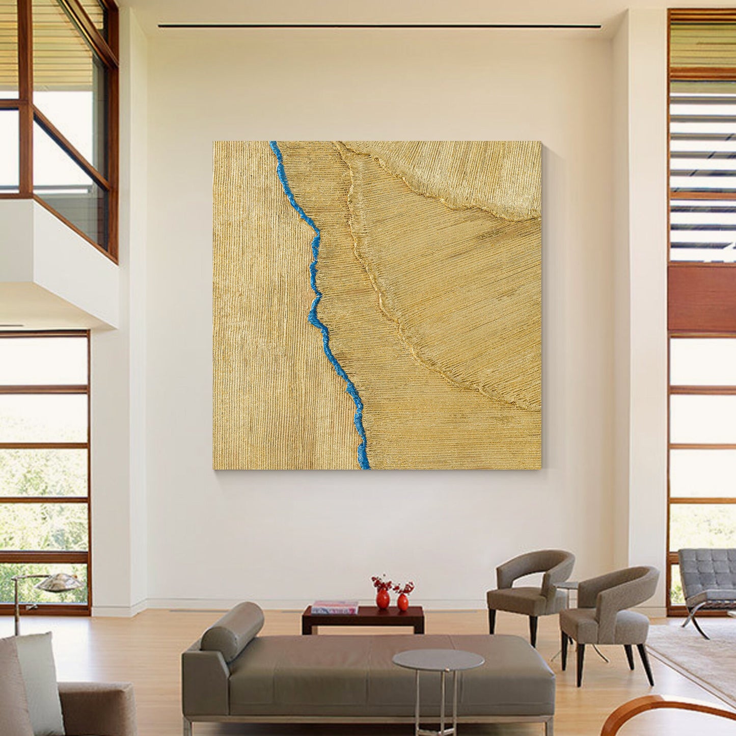 Gold Foil Heavy Texture Abstract Painting 3D Minimalist Painting Square Gold Wal #6