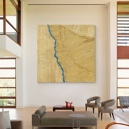 Gold Foil Heavy Texture Abstract Painting 3D Minimalist Painting Square Gold Wal #6