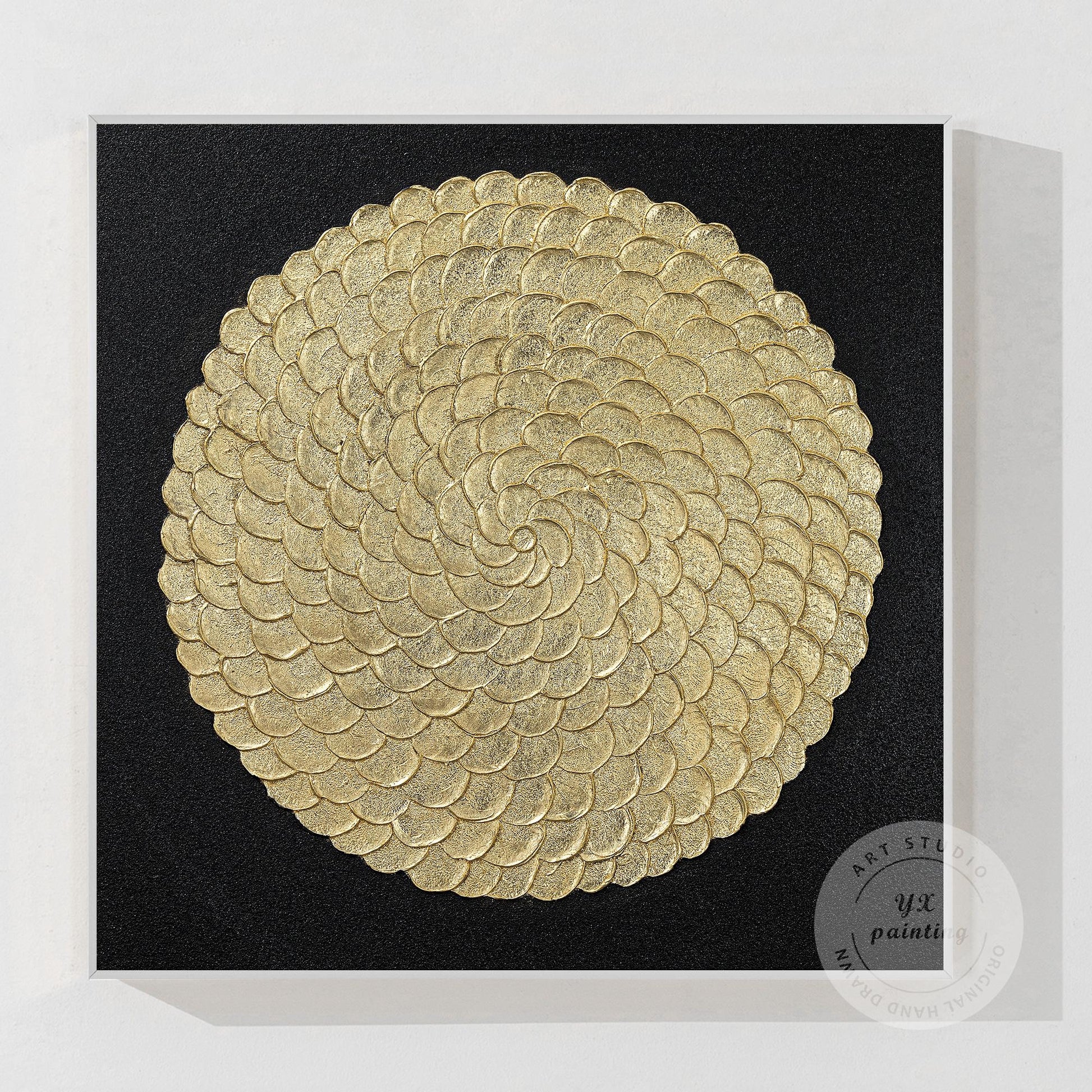 Gold Foil Luxury Abstract 3D Textured Flower large Wall Art Original Black Gold  #11