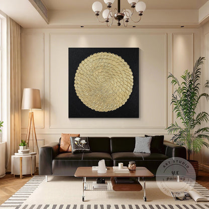Gold Foil Luxury Abstract 3D Textured Flower large Wall Art Original Black Gold  #3