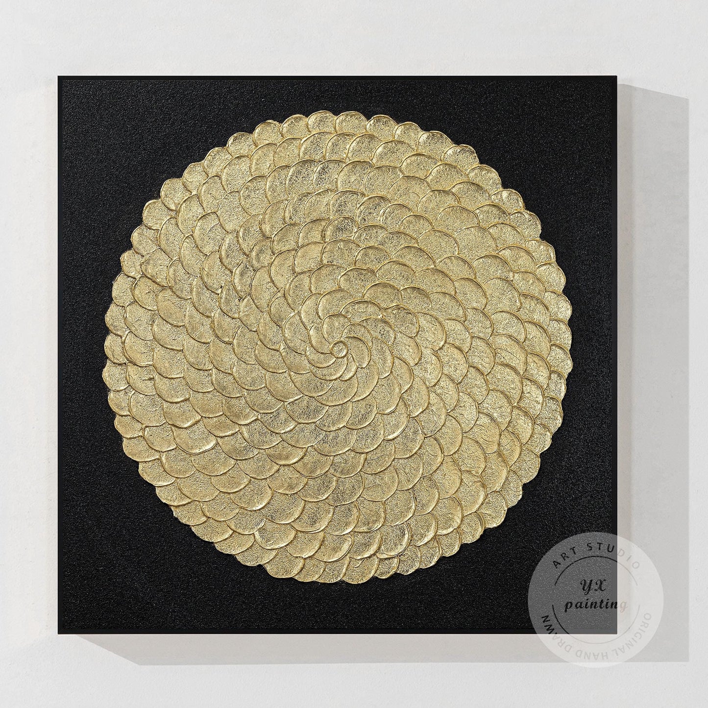 Gold Foil Luxury Abstract 3D Textured Flower large Wall Art Original Black Gold  #9