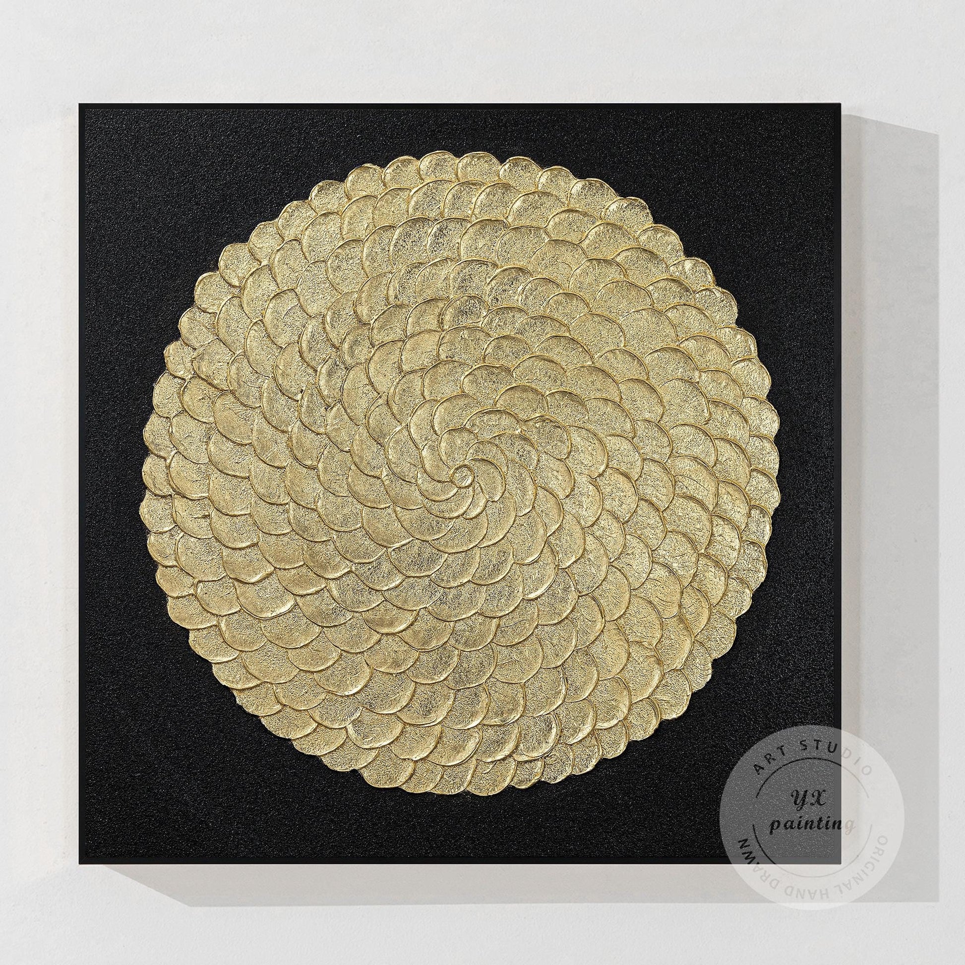 Gold Foil Luxury Abstract 3D Textured Flower large Wall Art Original Black Gold  #9