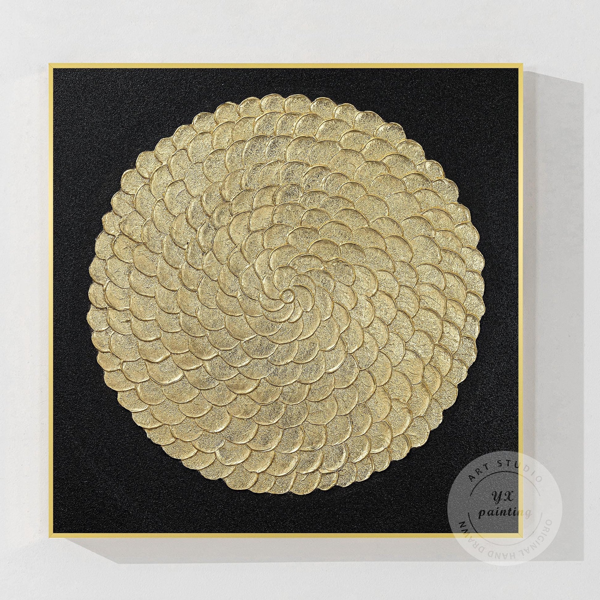 Gold Foil Luxury Abstract 3D Textured Flower large Wall Art Original Black Gold  #10